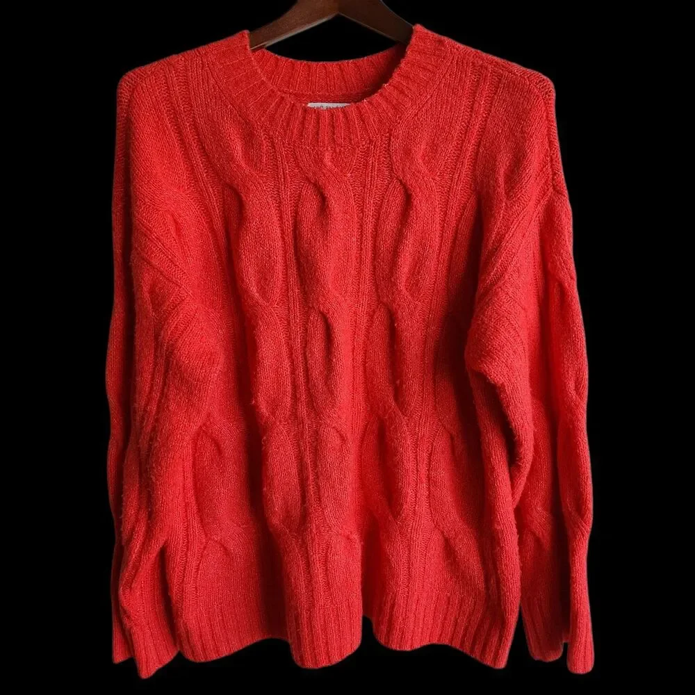 American Eagle Outfitters Womens LG Orange Cable Knit Sweater Pullover